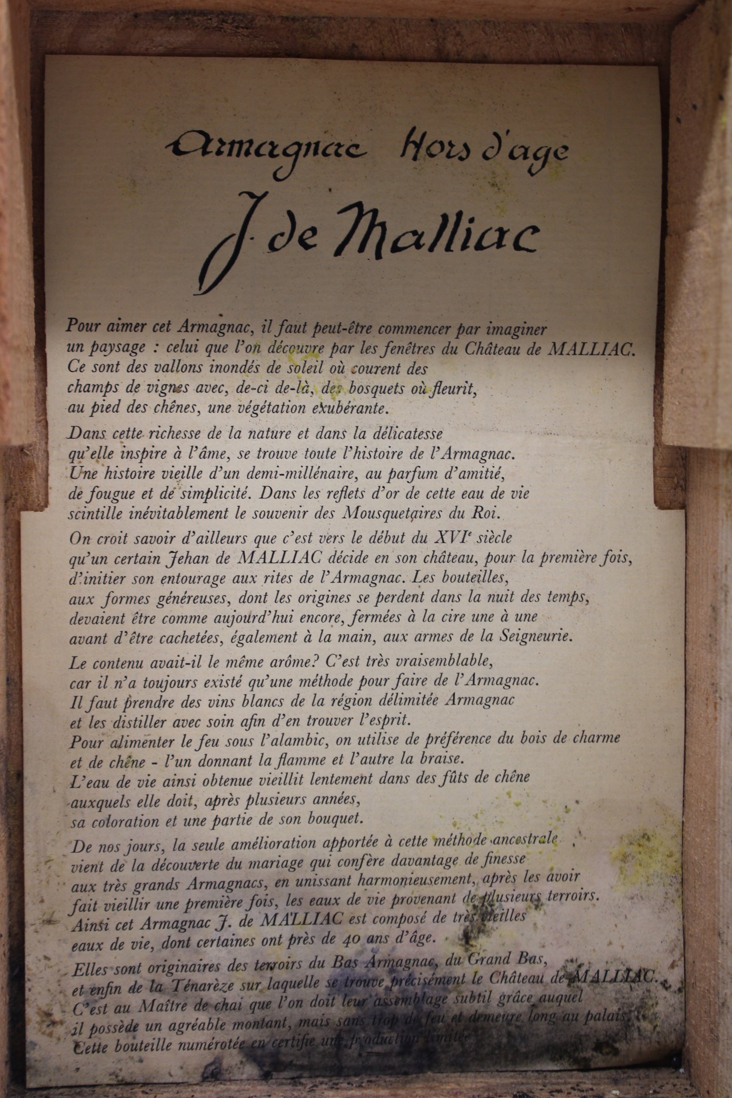 Armagnac de Malliac Hors d'âge - SOCIETE FERMIERE DE MALLIAC